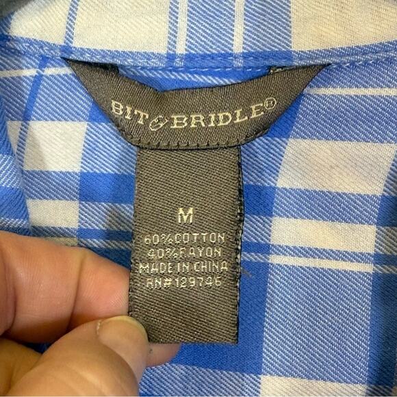 Bit & Bridle, Blue and White Casual Button Down Shirt. Size Medium Good used con - Picture 3 of 7